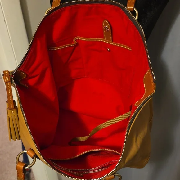 Dooney & Bourke Caramel Leather Tote with Floral Charm - Picture 3 of 5